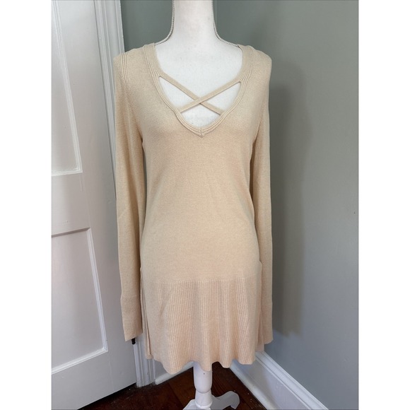 Free People Sweaters - Free People Medium Ivory Criss Cross Long Sleeve Pullover Sweater Tunic